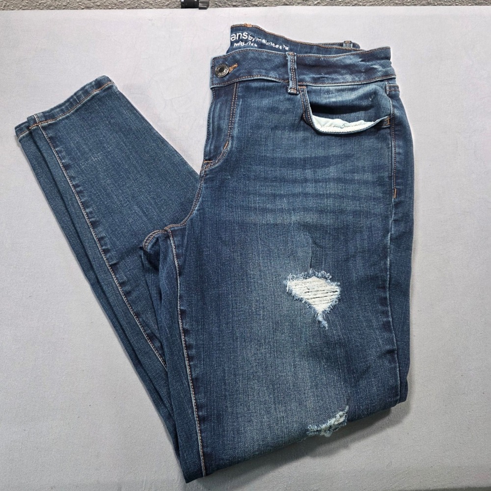 M Jeans by Maurices Womens Size L Blue Mid Rise Distressed Skinny Jeans Denim